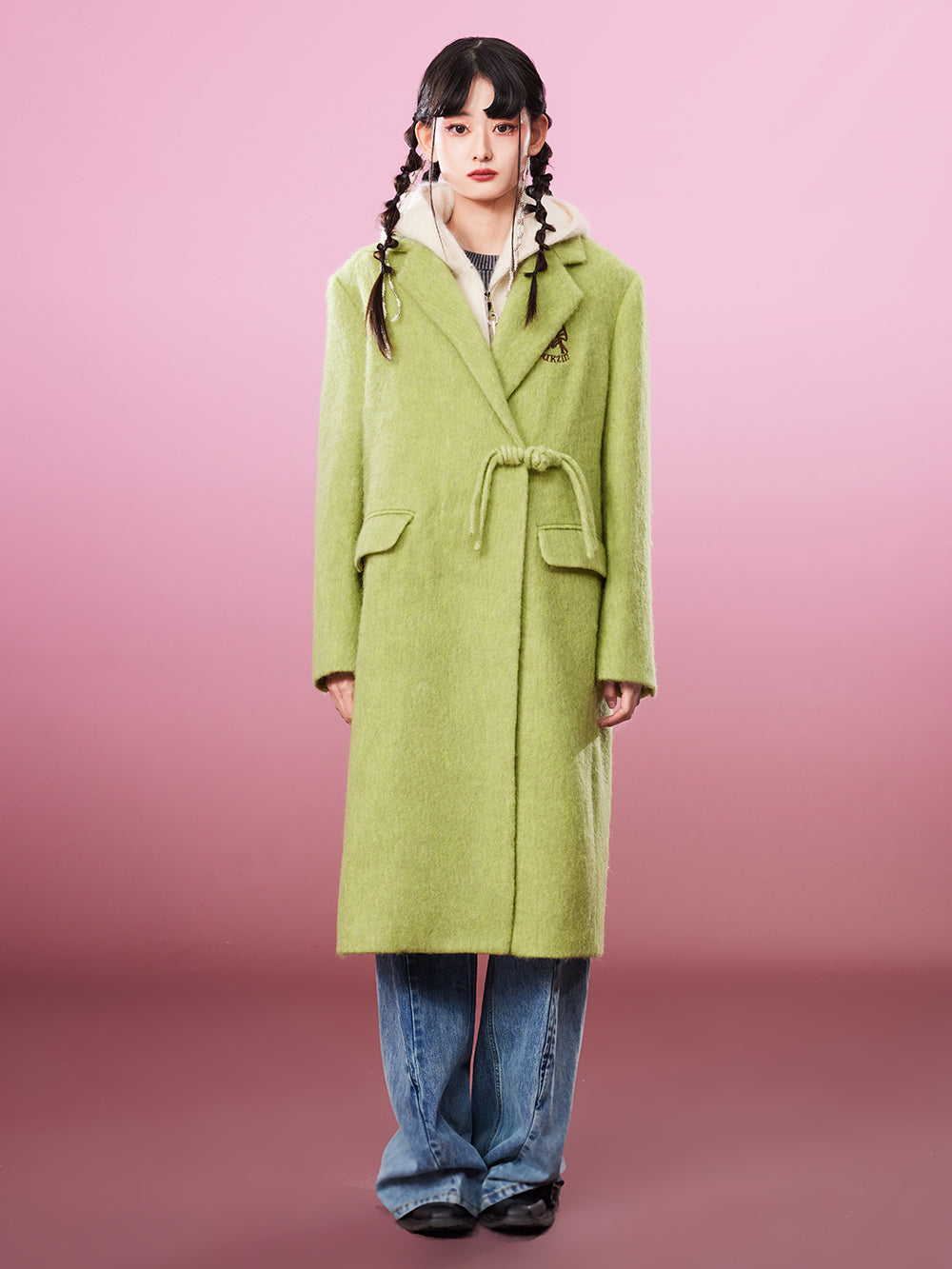 MUKZIN Avocado Green Double-faced Long Woolen Coat