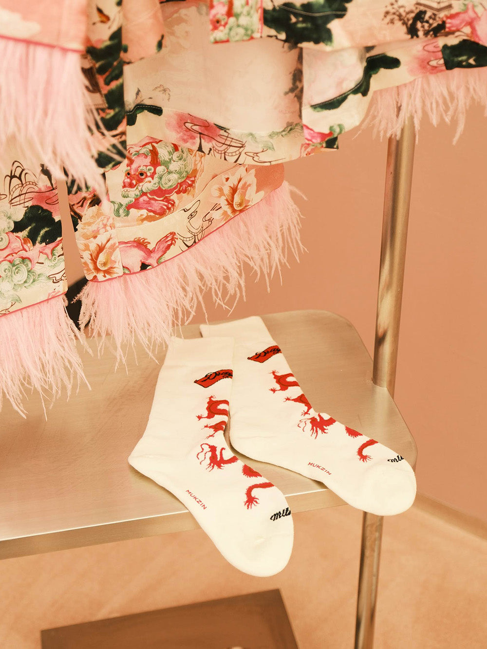 WS Rose Red/ Pink Velvet Turkey Feather Pajamas+Socks