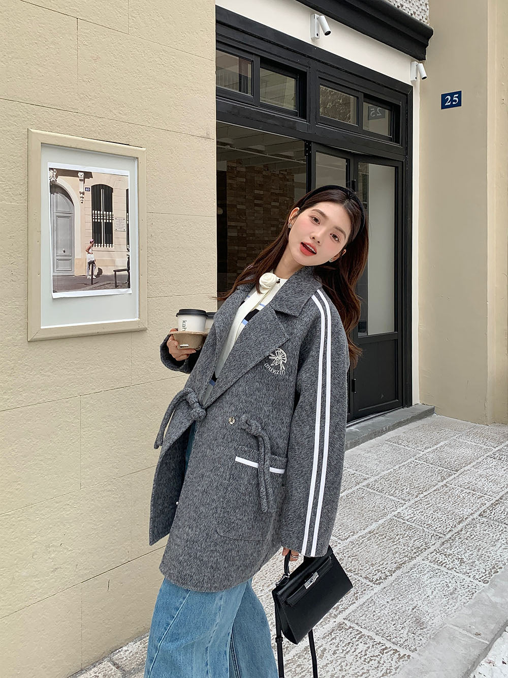 MUKZIN Elegant Gray Double-faced Woolen Coat