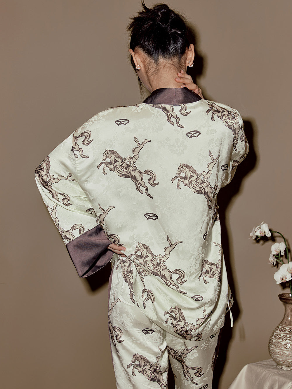 MUKZIN Color Block Printed Retro Style Shirt + Pants Set