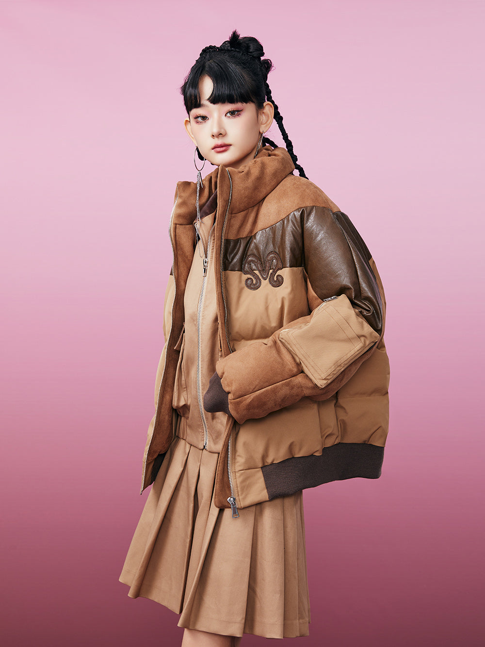 MUKZIN Coffee Color-blocked Down Jacket