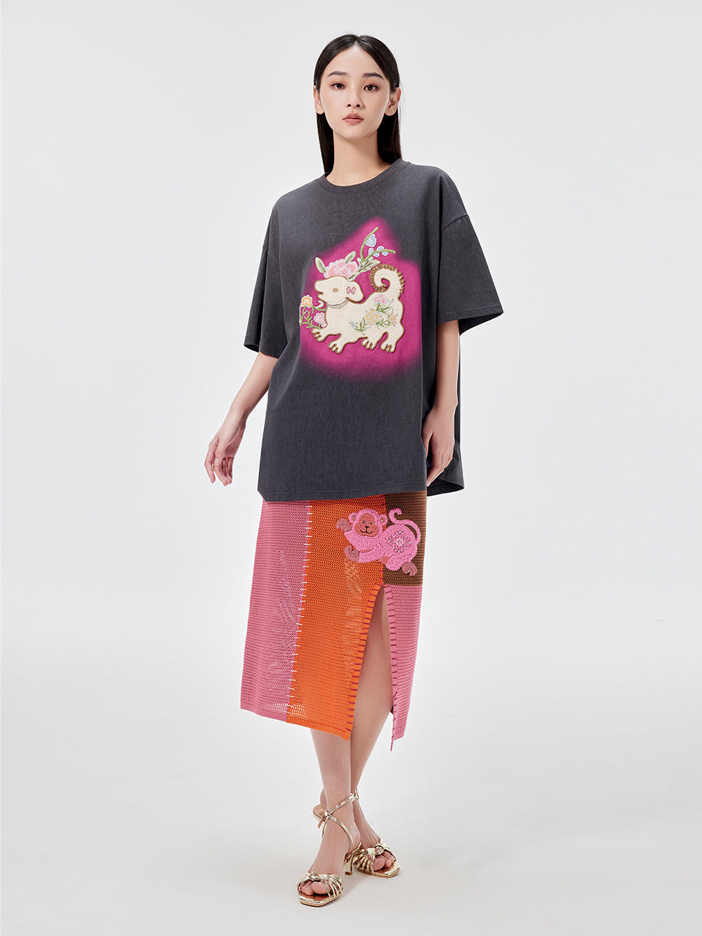 MUKZIN Casual Loose Cute Embroidered Versatile Retro Style T-shirt