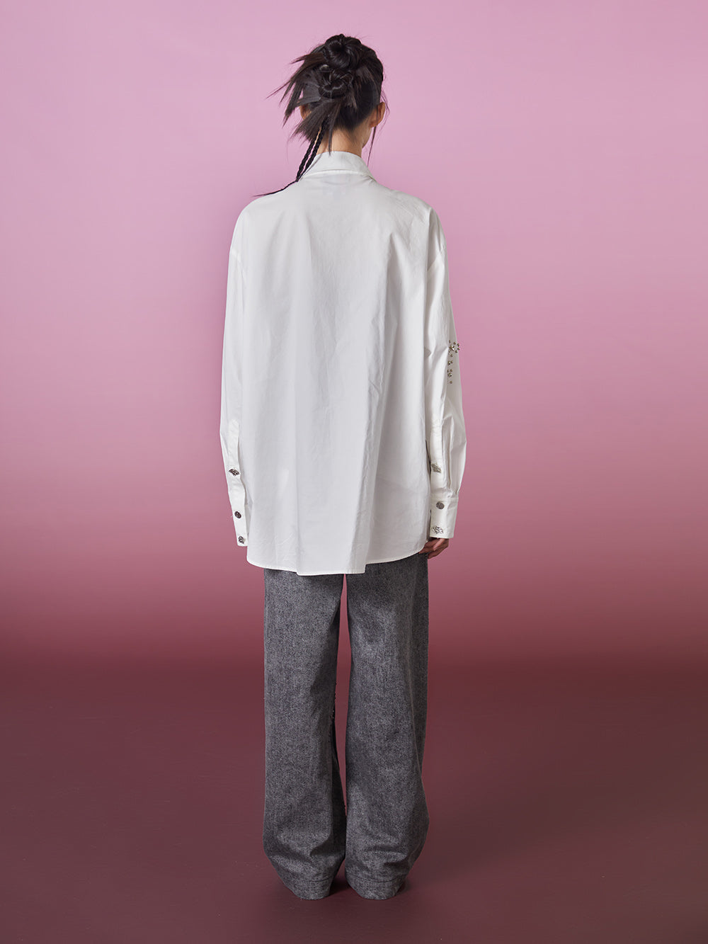 MUKZIN Silver Rivets Loose-fitting White Shirt