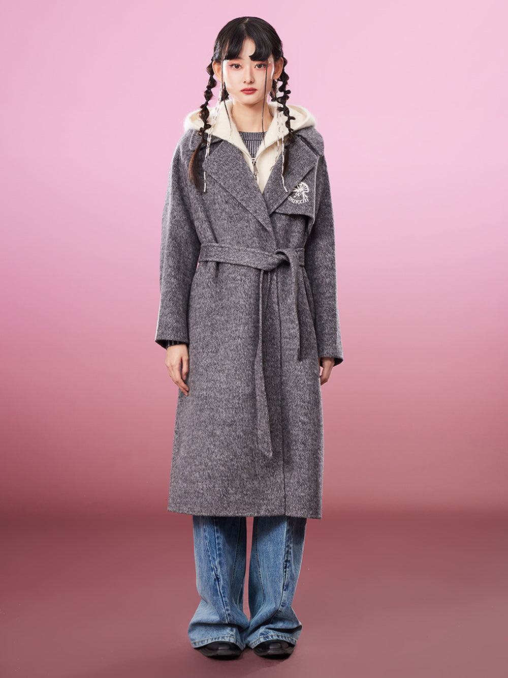 MUKZIN Logo Classic Casual Black Woolen Coat