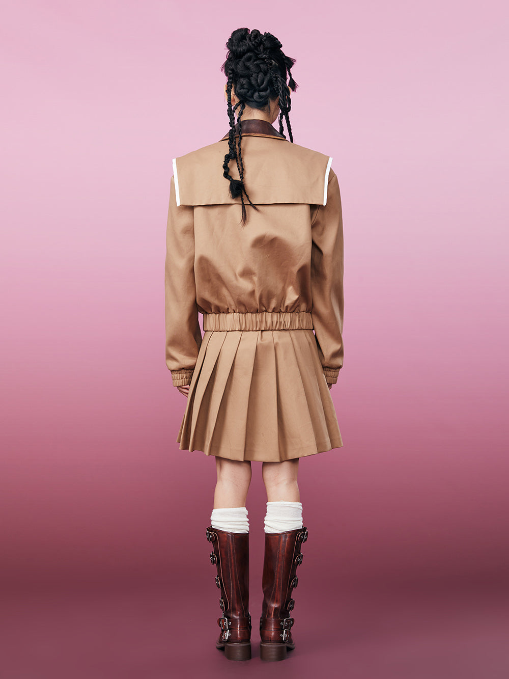 MUKZIN Khaki Workwear Twill Fabric Pleated Skirt