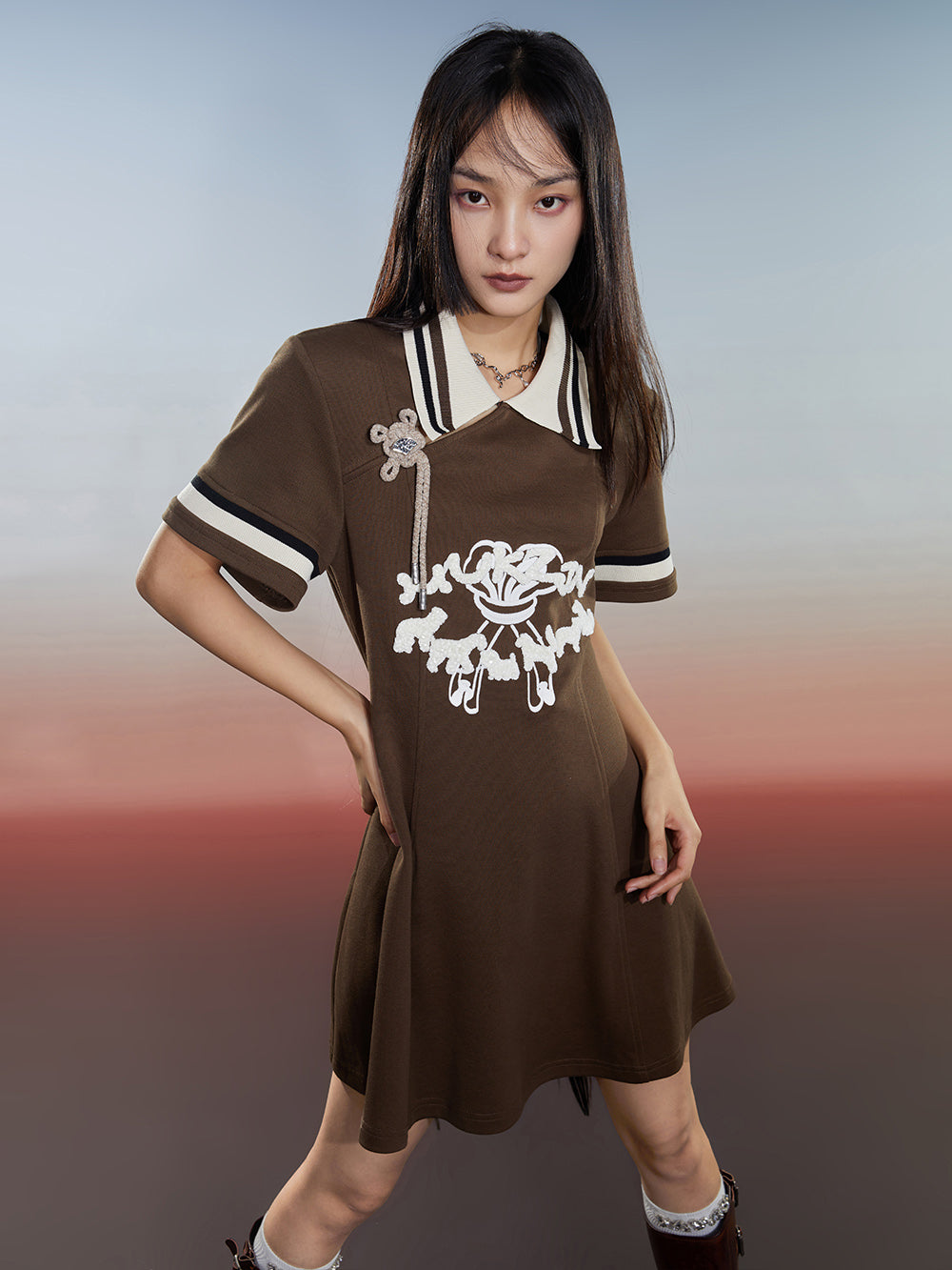 MUKZIN Slim Fit Classic Patchwork Striped Preppy Dress