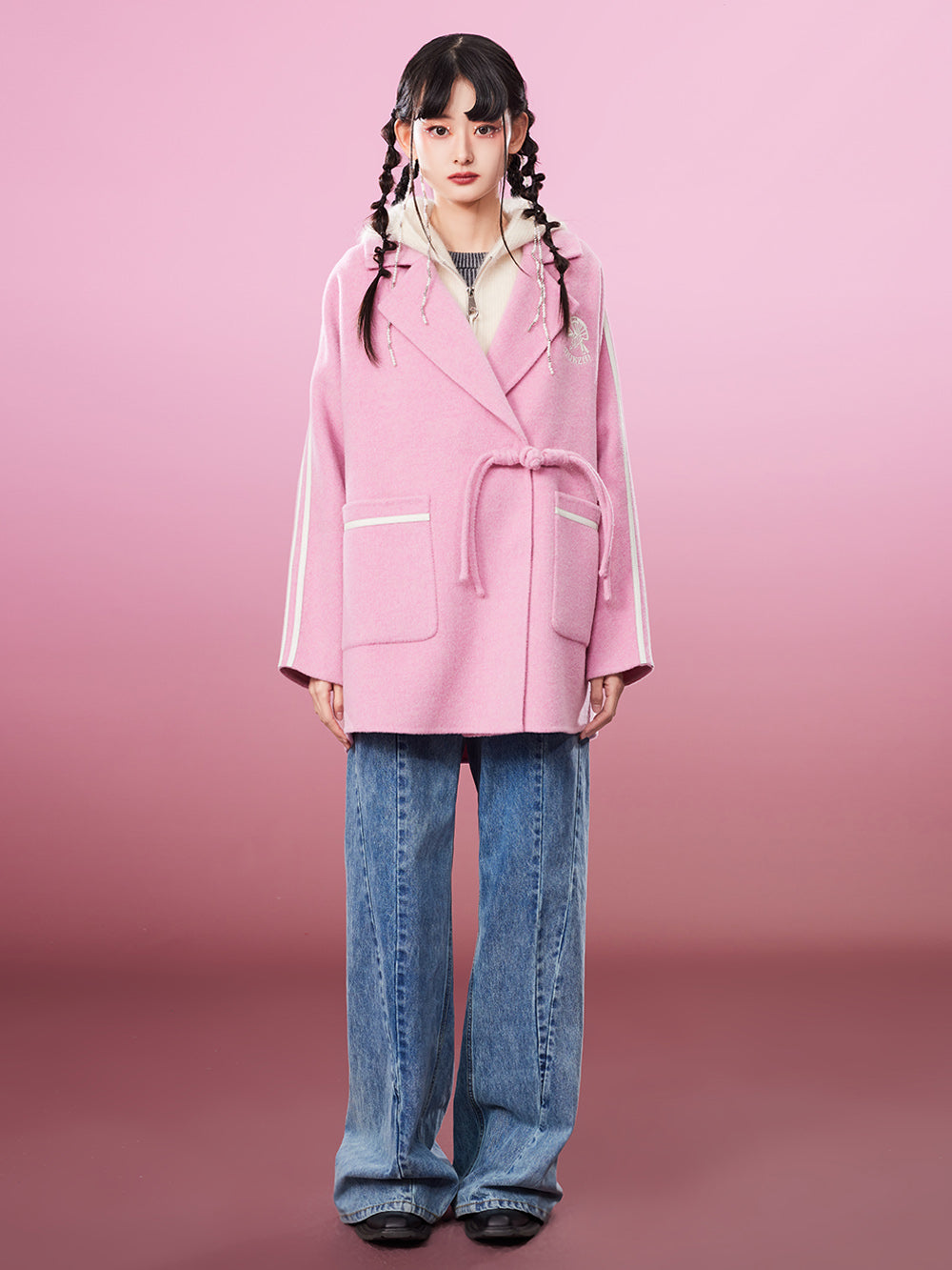 MUKZIN Sporty Frog Button Sleek Pink Coat