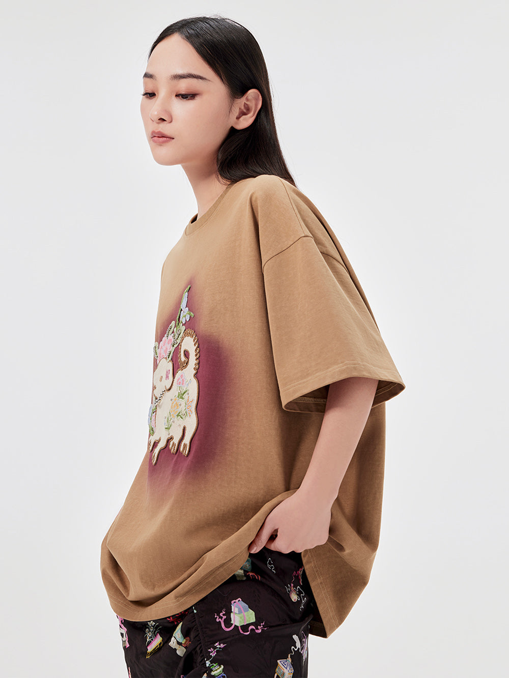 MUKZIN Casual Loose Cute Embroidered Versatile Retro Style T-shirt