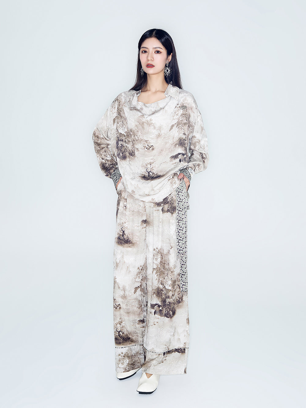 MUKZIN Lilong "Mandarin Duck" Ink-Wash Wide Leg Pants
