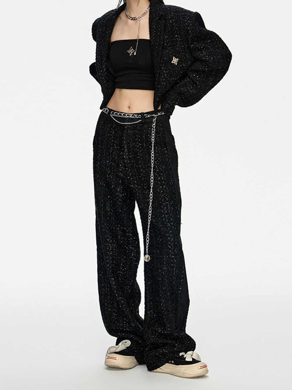 MUKTANK x ARDENCODE W IMPRINT Spliced Woollen Wide Leg Pants