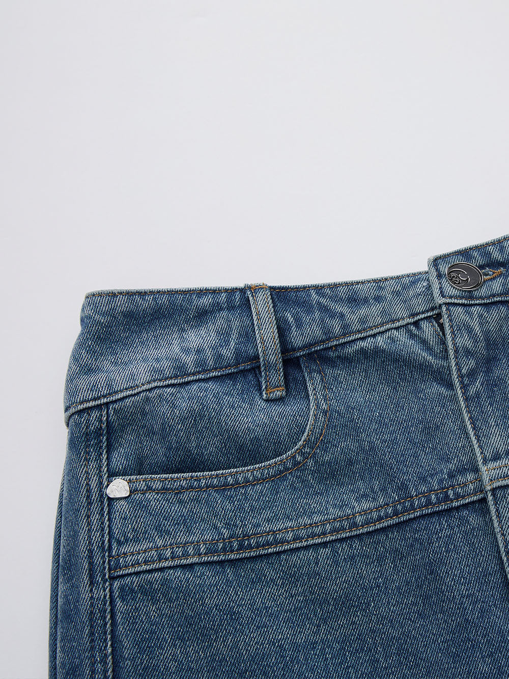MUKZIN Linglong Old Denim Front Side Slit Patchwork Fishtail Skirt