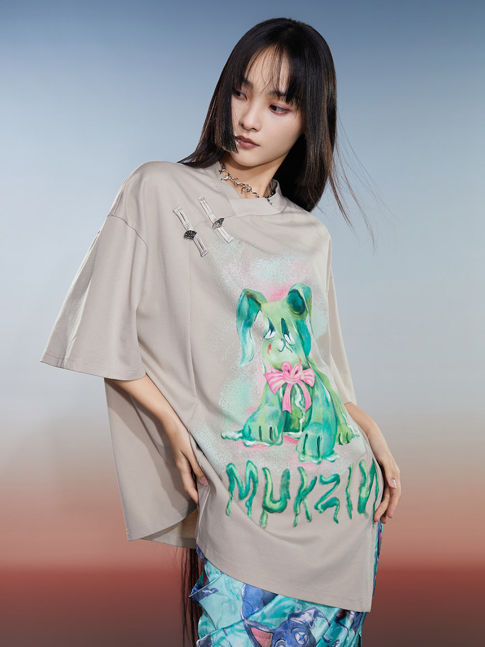 MUKZIN Loose 2-color Versatile Slit Casual Comfortable T-shirt