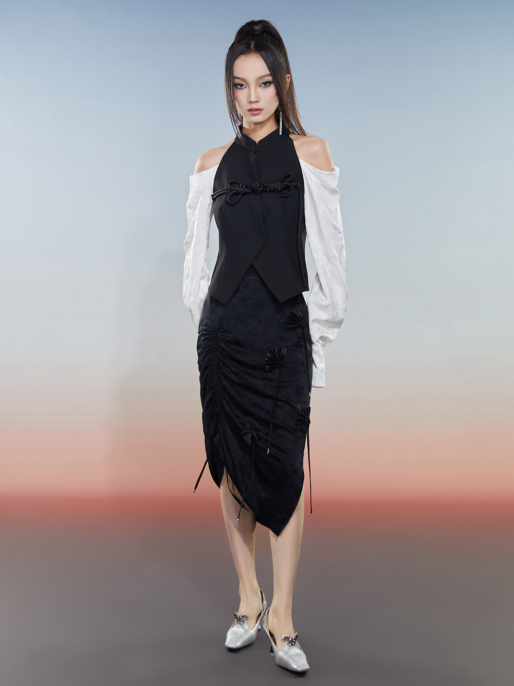 MUKZIN Off-shoulder Patchwork Color-blocked Fashionable Versatile T-shirt