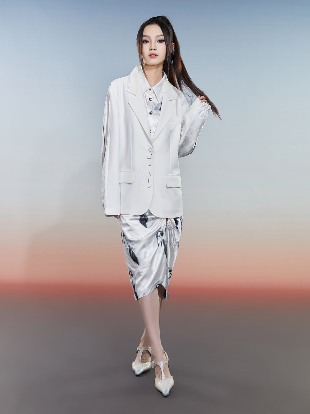 MUKZIN Spliced Jacquard White Commuting Style Slim Suit