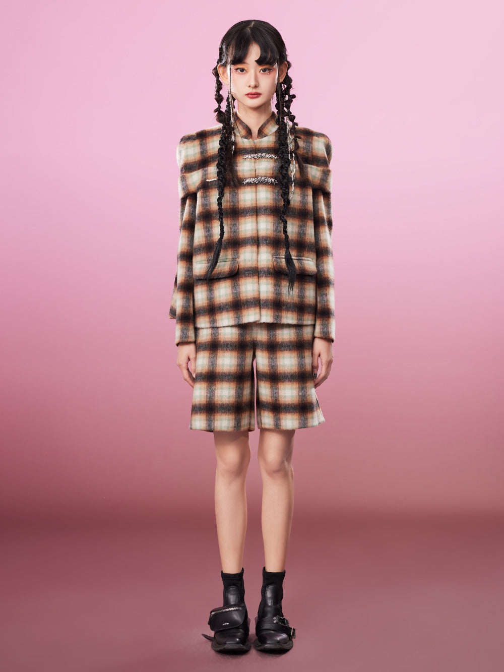 MUKZIN Brown Exquisite Woolen Plaid Short Shorts
