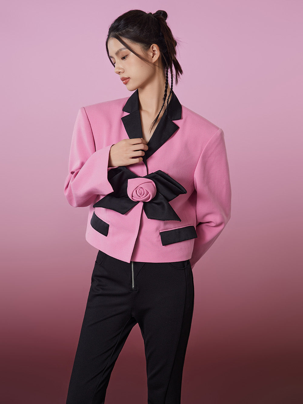 MUKZIN Pink Stylish Lapel Suit with Bow Decoration