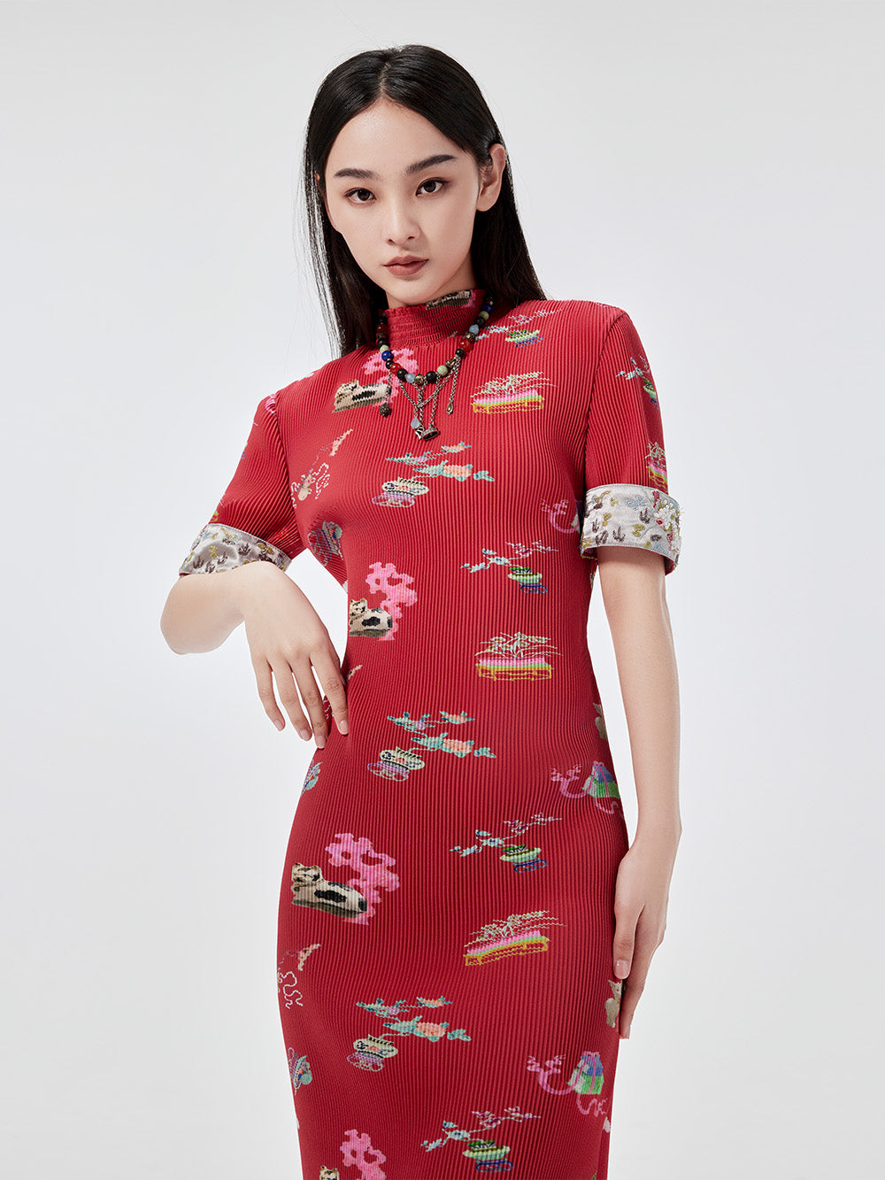 MUKZIN Printed Short-sleeved Cheongsam Qi Pao