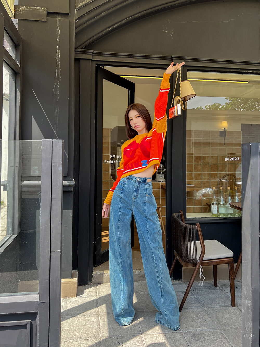 MUKZIN Bowknot Ginger and Red Color Blocking Sweater