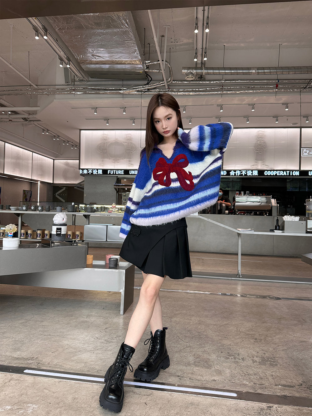 MUKZIN Bow Striped All-match Casual Cute Sweatshirt