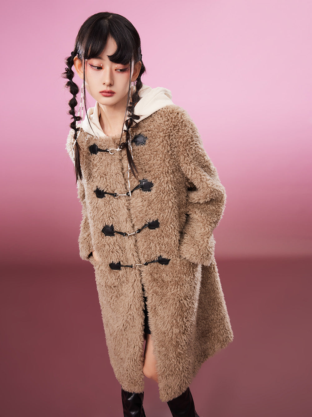 MUKZIN Straight Light Brown Lambswool Coat