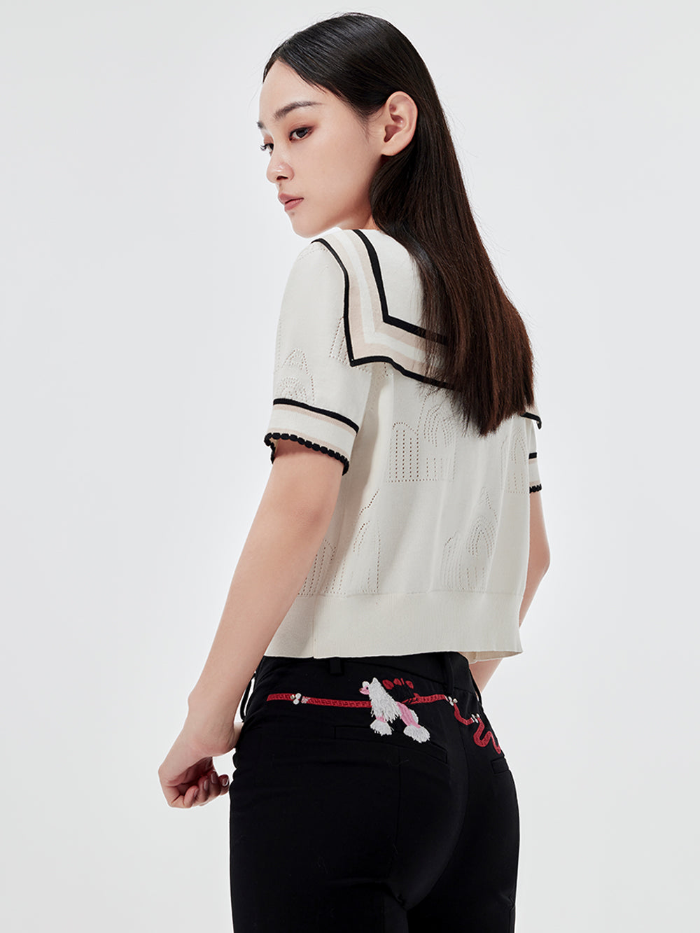 MUKZIN Fashion Navy Collar Knitted T-shirt