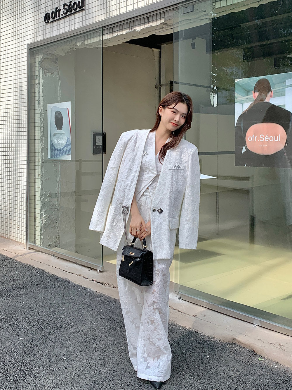 MUKZIN White Jacquard Chinese Charming Suit