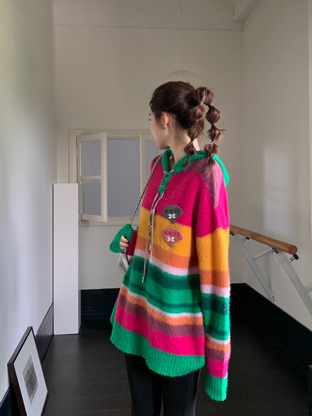 MUKZIN Ginger Rose Red Green Yarn Hooded Sweater