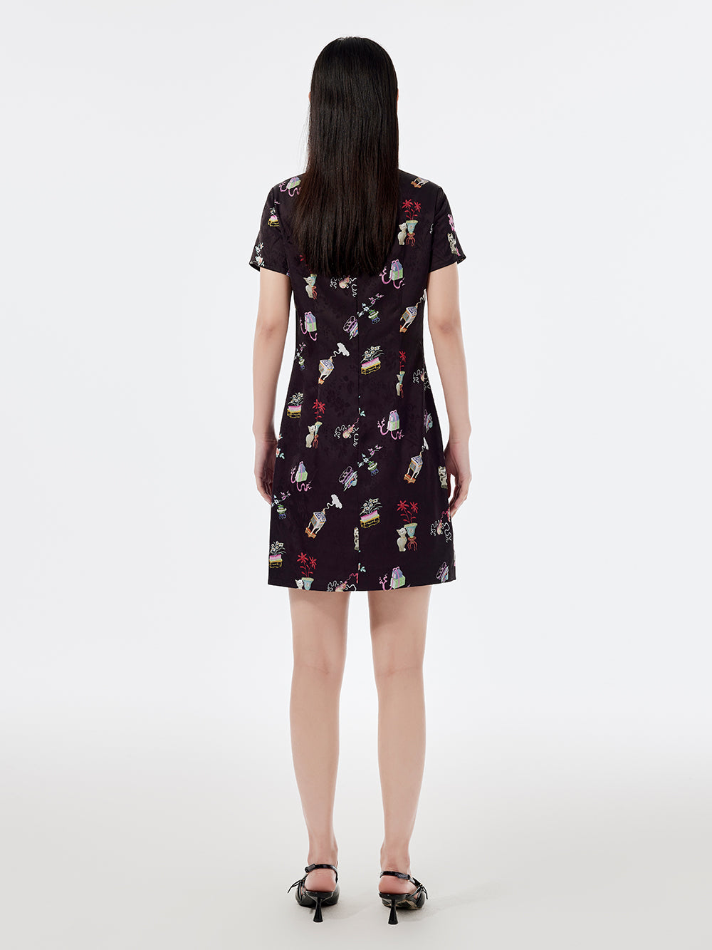 MUKZIN Creative Printed Slit Short-Sleeved Cheongsam