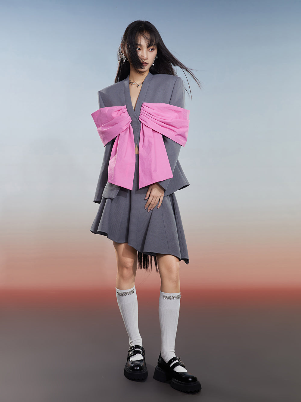 MUKZIN Gray Versatile Slim Fashion Irregular Skirt