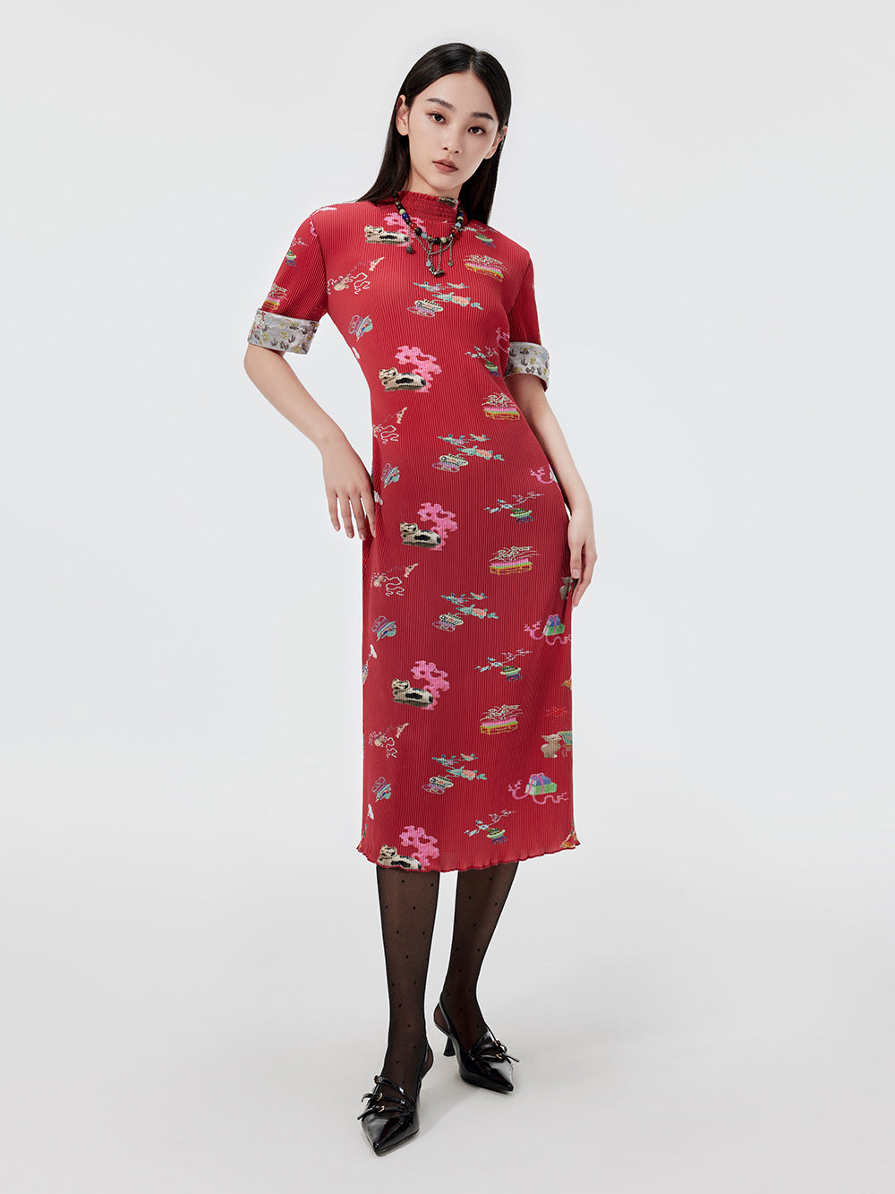MUKZIN Printed Short-sleeved Cheongsam Qi Pao