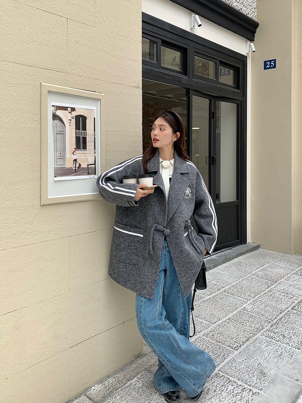 MUKZIN Elegant Gray Double-faced Woolen Coat