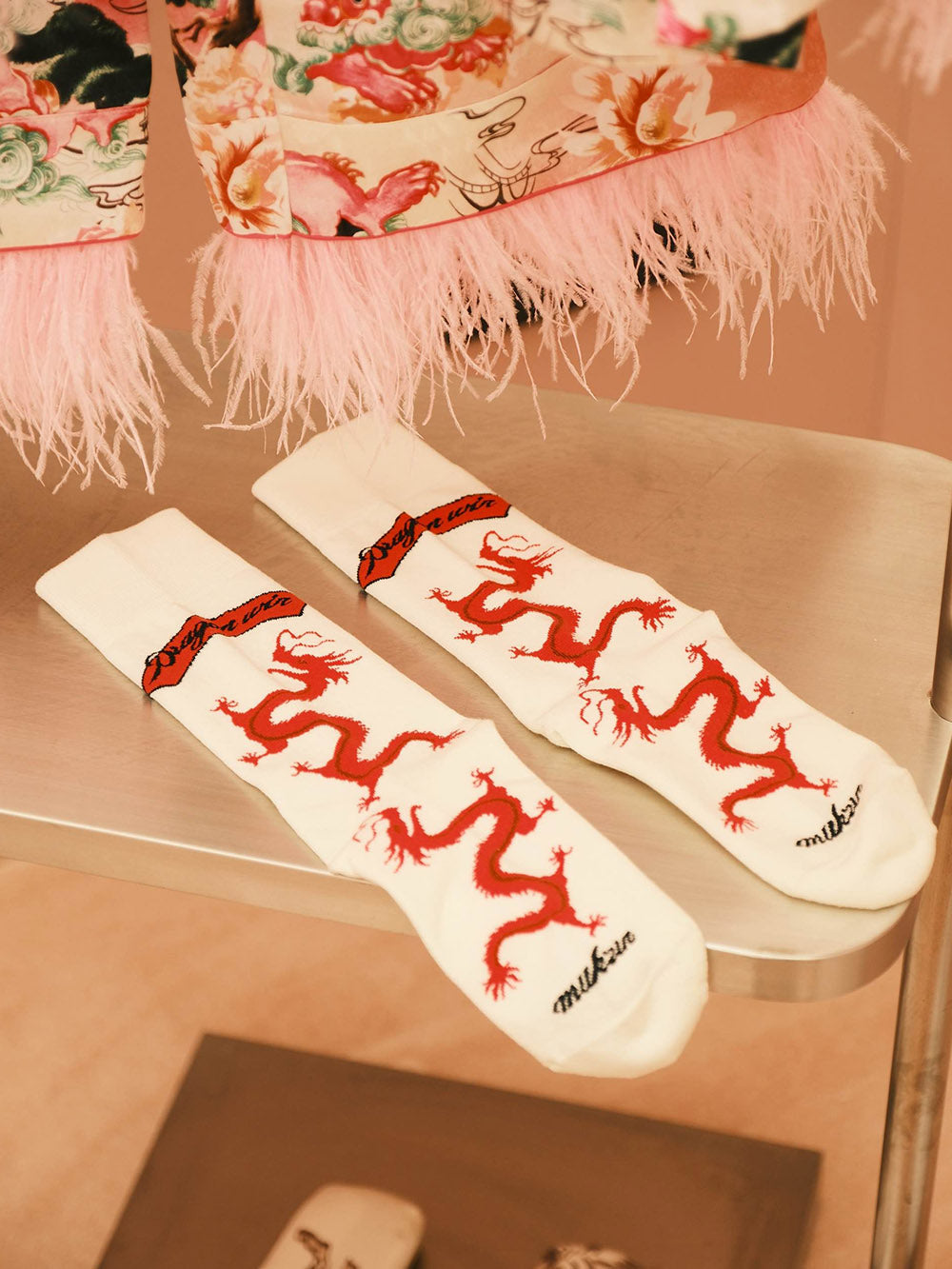 WS Rose Red/ Pink Velvet Turkey Feather Pajamas+Socks