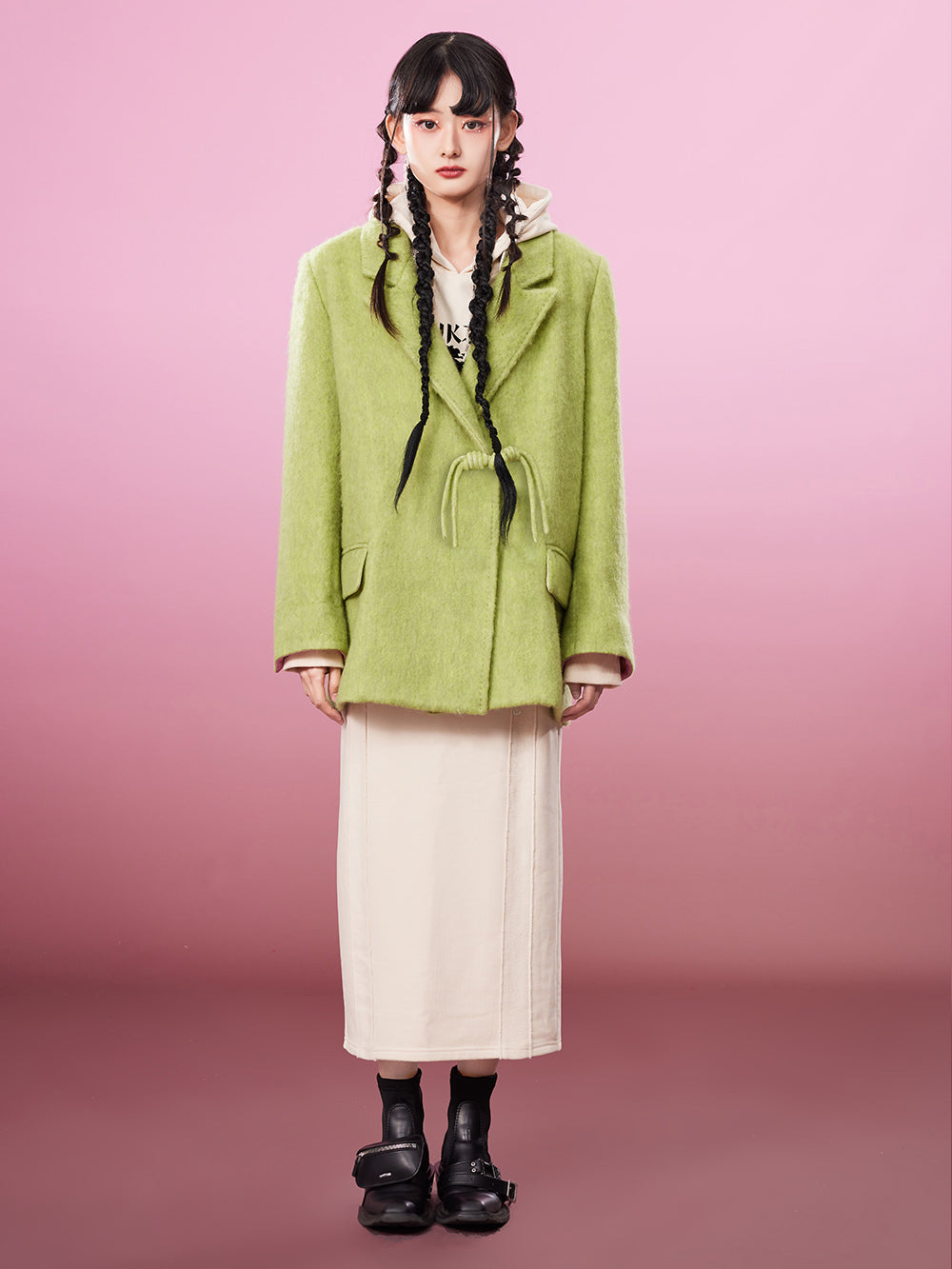 MUKZIN Avocado Green Double-faced Short Woolen Coat