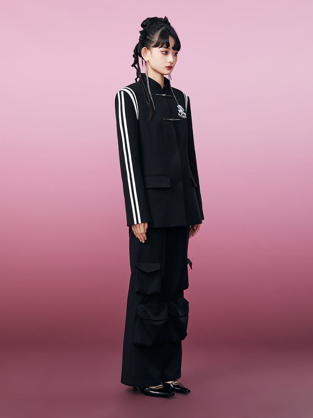 MUKZIN Strip Zhongshan Suit Waisted Coat