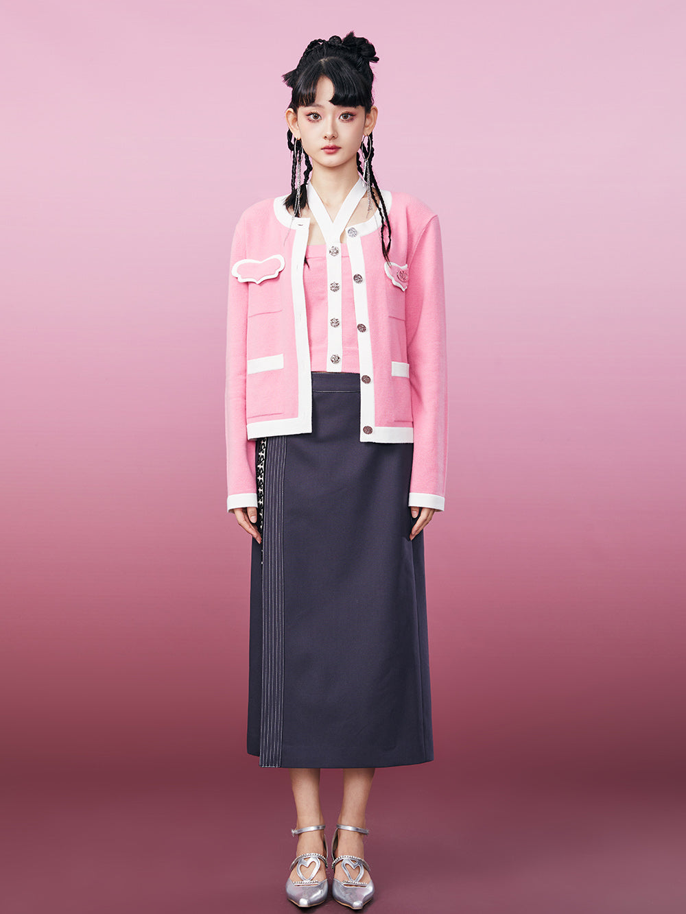 MUKZIN Black and White Chanel-inspired Two-piece Knited Cardigan