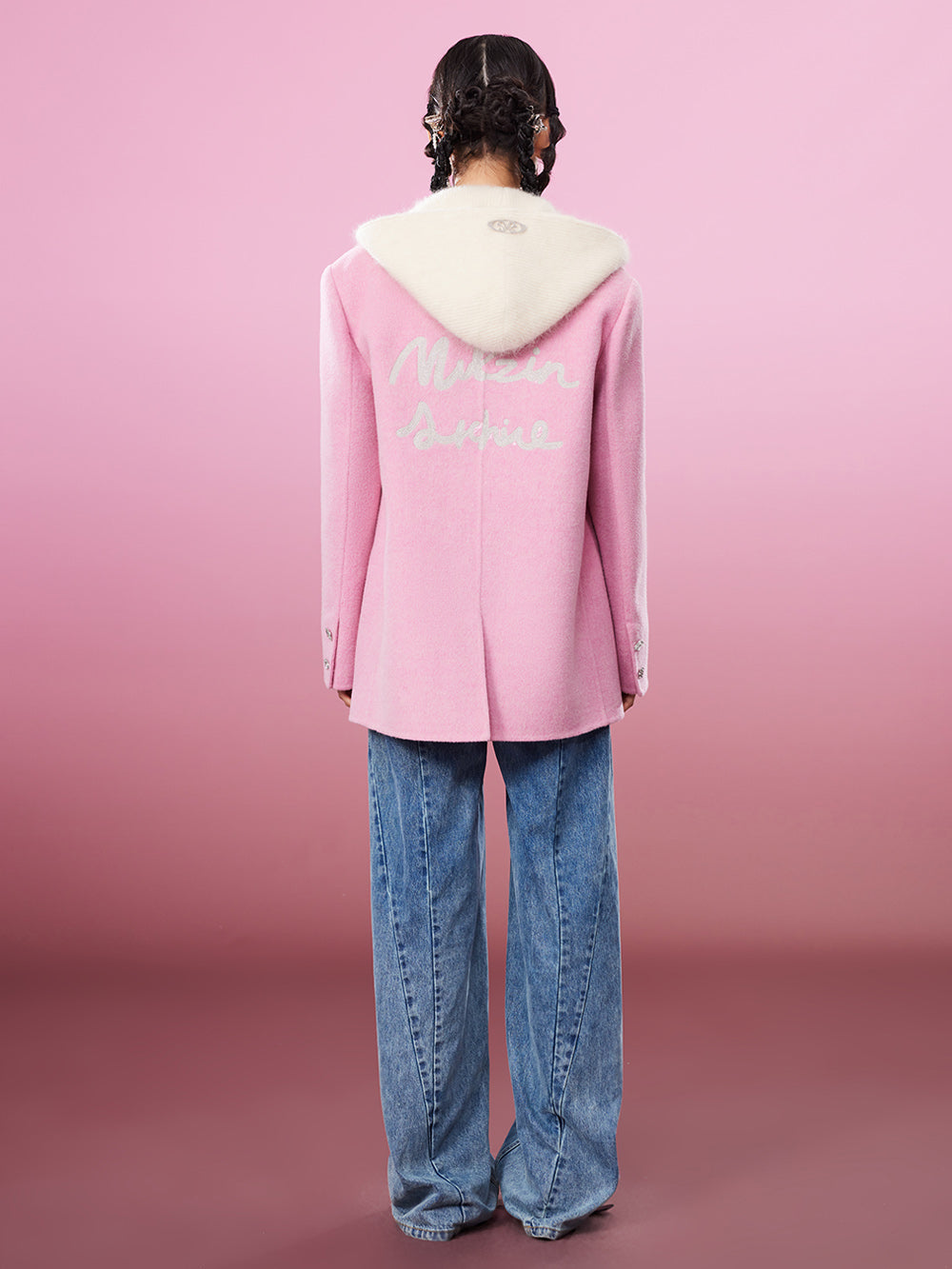 MUKZIN Gray/Pink Lively Double-faced Woolen Coat