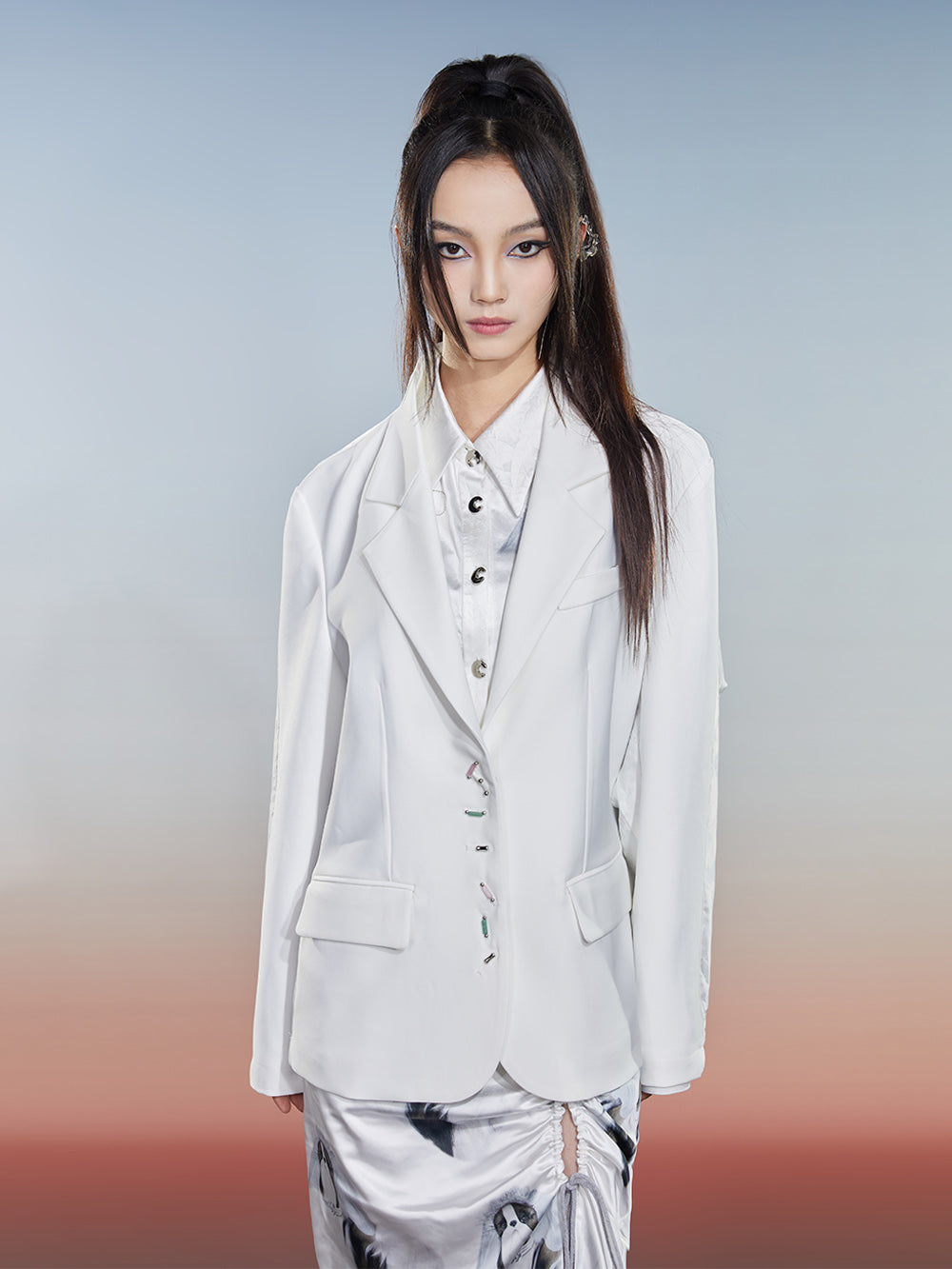 MUKZIN Spliced Jacquard White Commuting Style Slim Suit