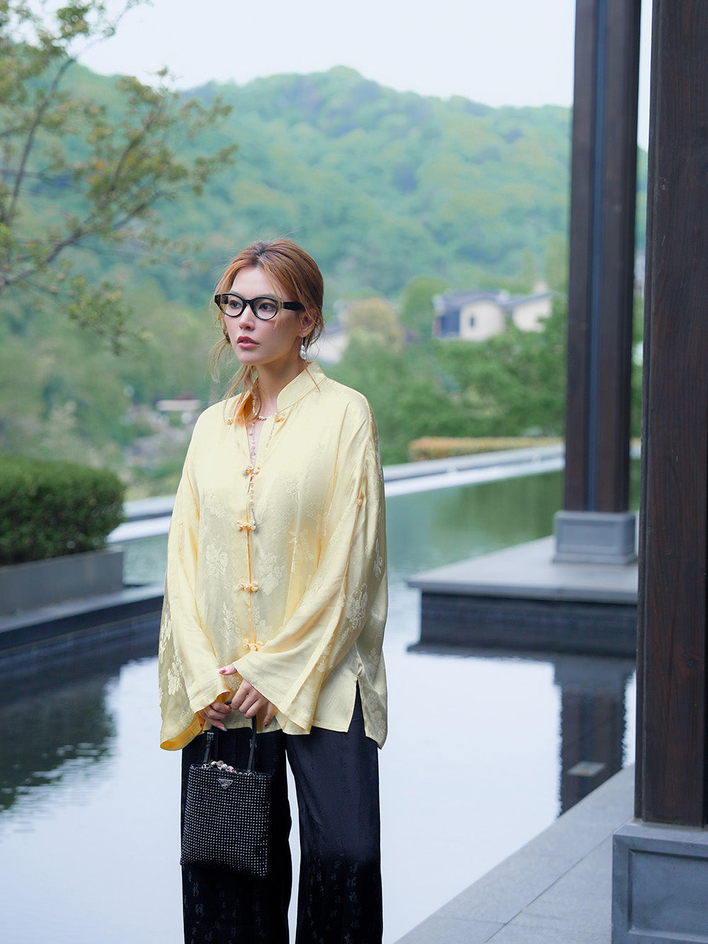 MUKZIN Yellow Chinese Jacquard Qipao Collar Loose Shirt