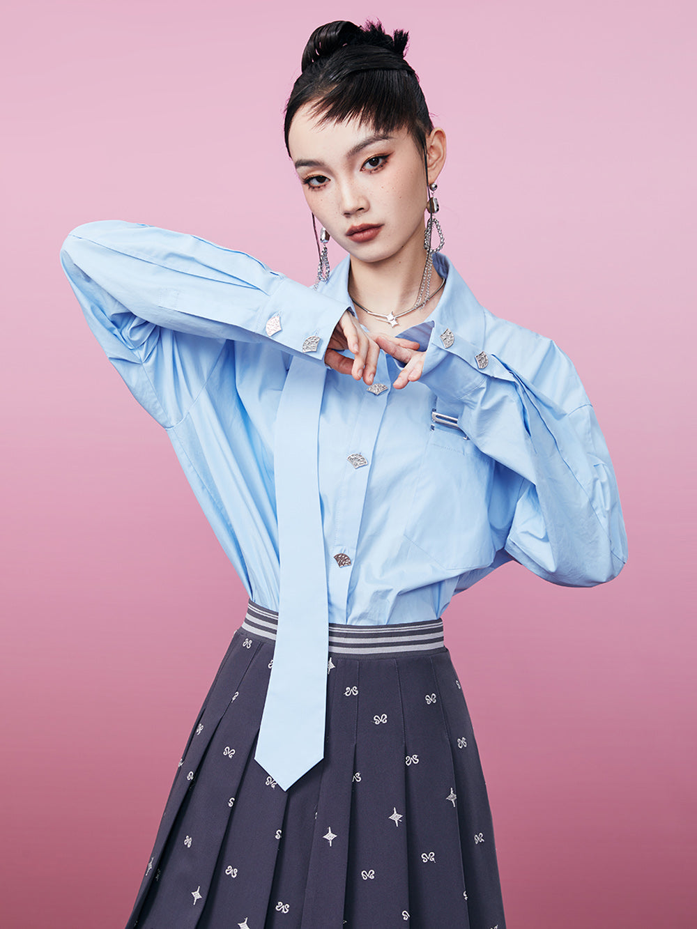 MUKZIN Sky Blue Inserted Tie Design Shirt