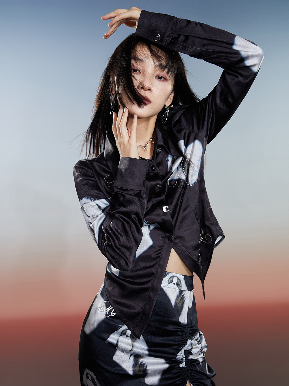 MUKZIN Printed Slim-fitting Slit Retro Versatile High-quality Skirt