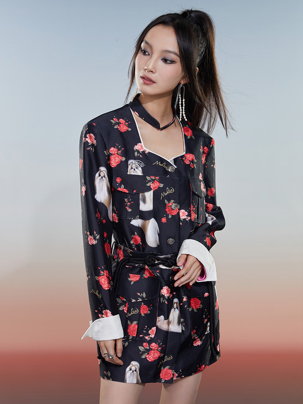 MUKZIN Square Neck Retro New Popular Long-sleeved Cheongsam Dress