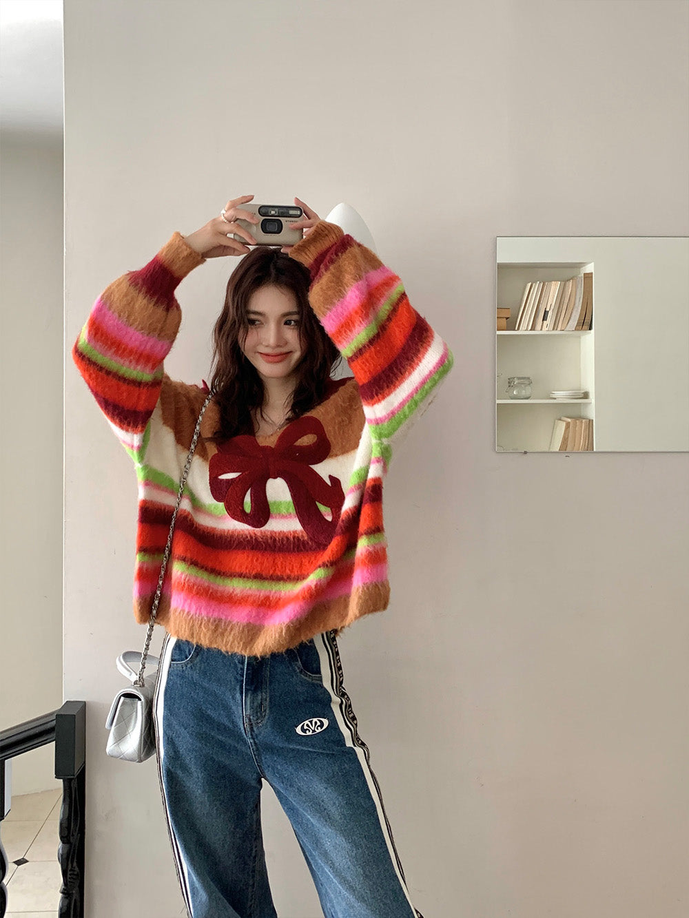 MUKZIN Bow Striped All-match Casual Cute Sweatshirt