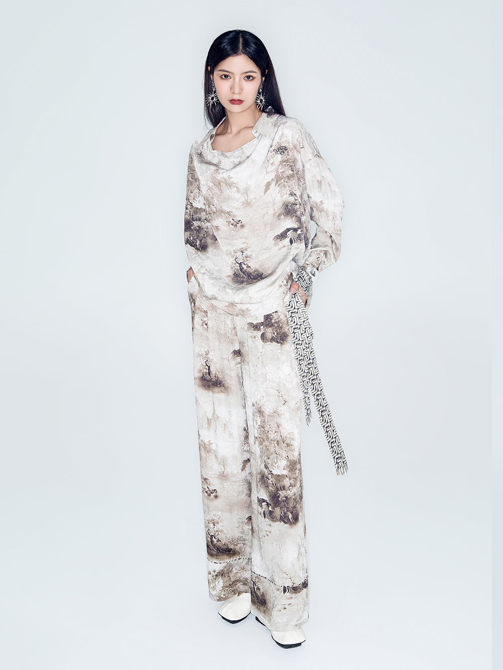 MUKZIN Lilong "Mandarin Duck" Ink-Wash Wide Leg Pants
