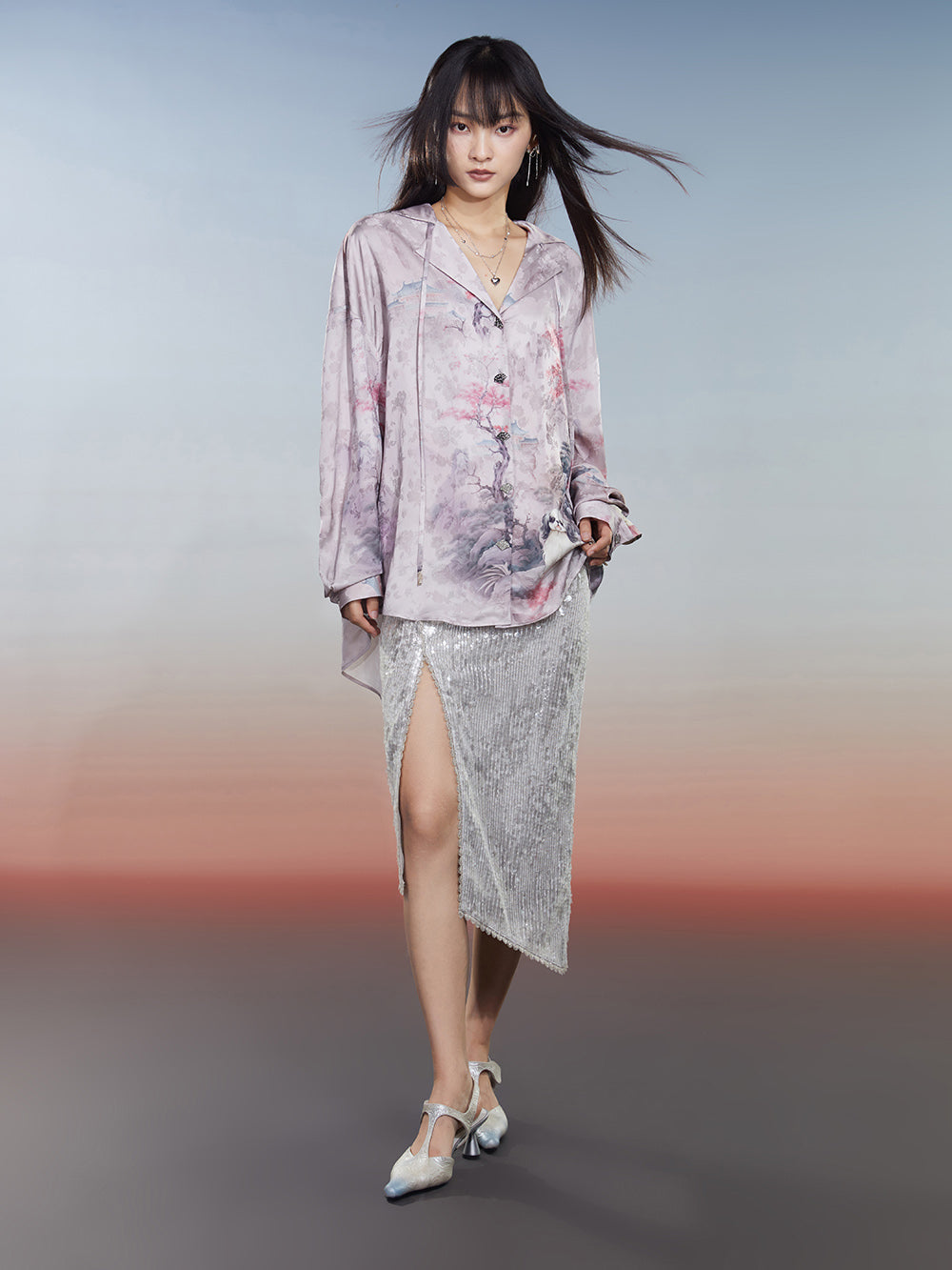 MUKZIN Single-breasted Vintage Shirt Lapel Print