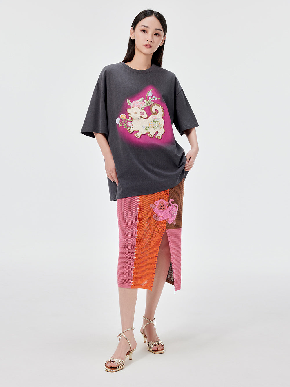 MUKZIN Casual Loose Cute Embroidered Versatile Retro Style T-shirt