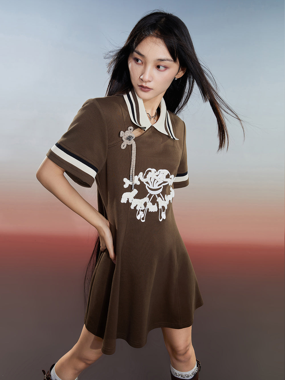MUKZIN Slim Fit Classic Patchwork Striped Preppy Dress
