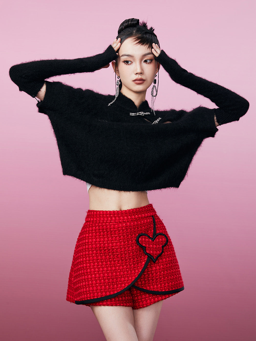 MUKZIN Interrupted Sleeves Mandarin Collar Sweater