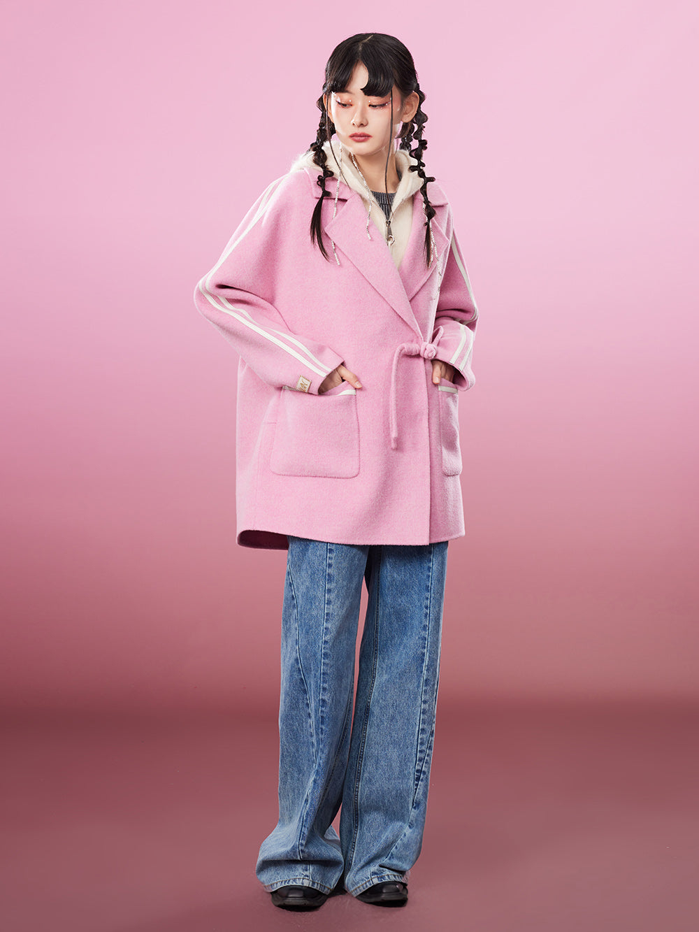 MUKZIN Sporty Frog Button Sleek Pink Coat