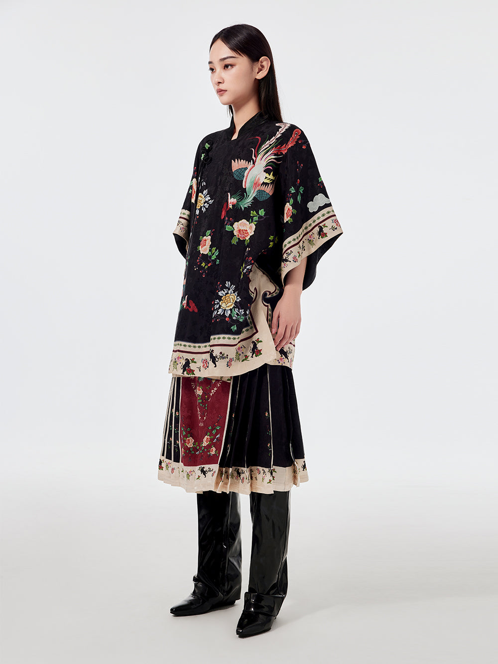 MUKZIN Chinese Stand Collar Printed Half-sleeved Shirt Dresses