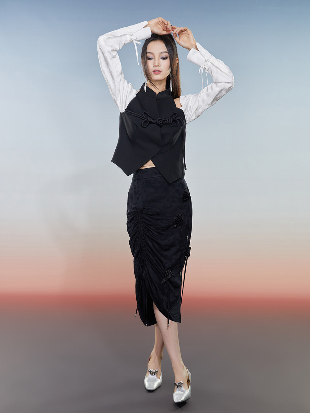 MUKZIN Off-shoulder Patchwork Color-blocked Fashionable Versatile T-shirt